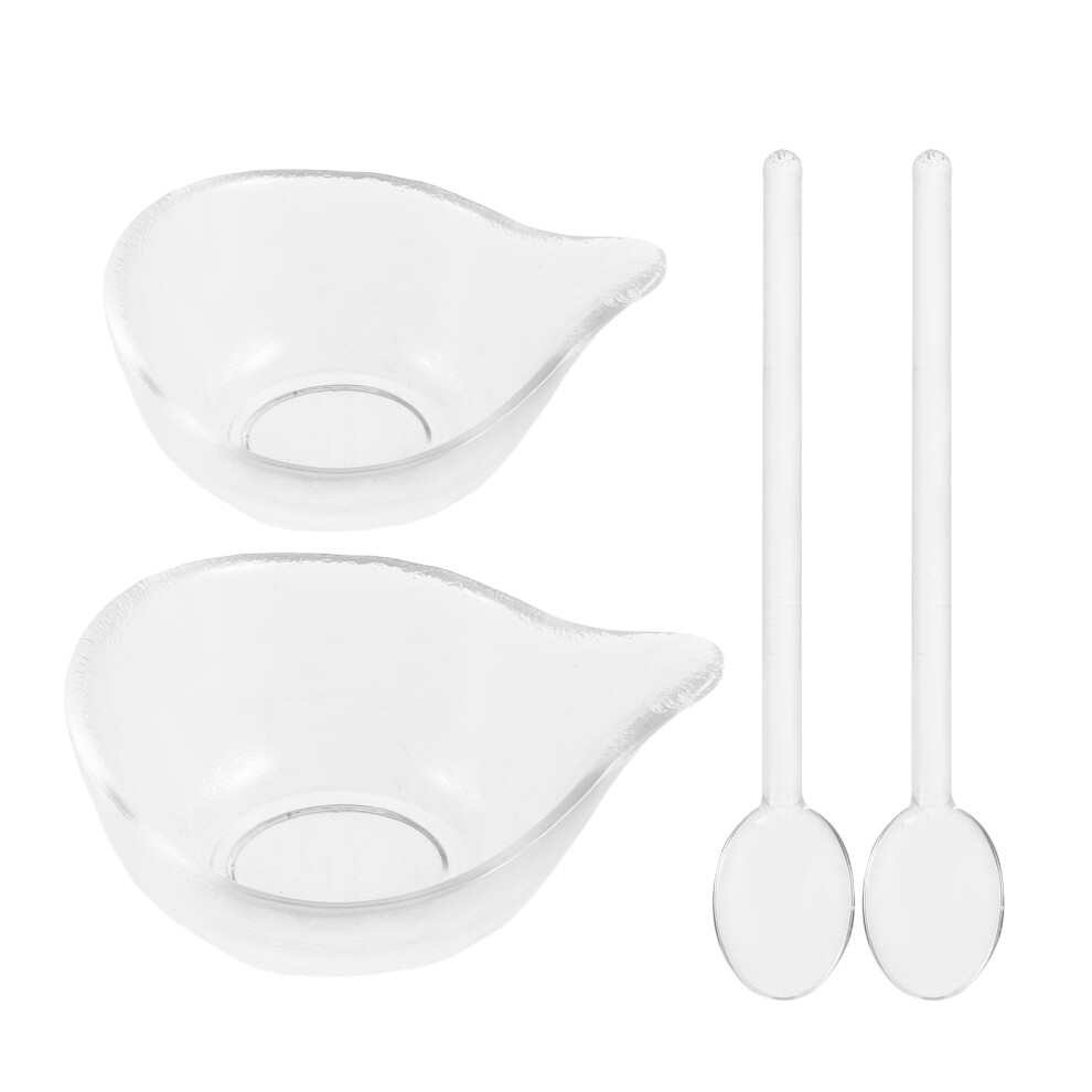 Ohphcall 1Set Clear Glass Face Mask Mixing Bowl With Spoon For Diy Facial Care