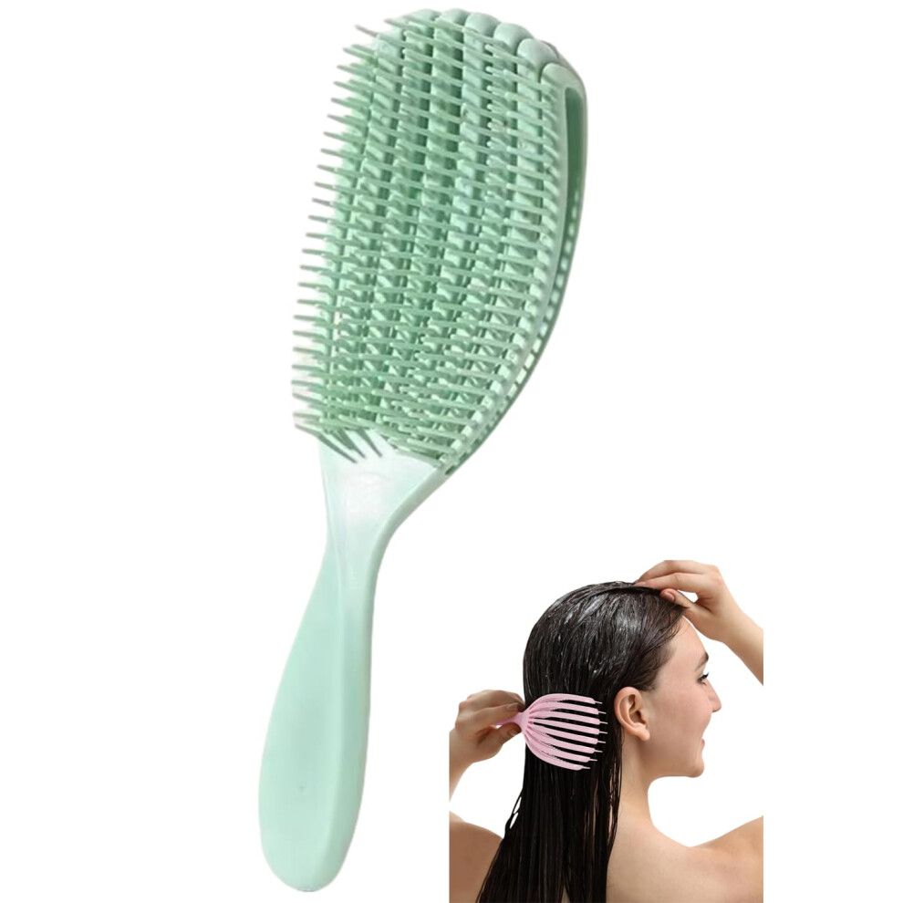 Green Afro Hair Brush With Ergonomic Curved Vent Design For Wet And Dry Detangling And Scalp Massage