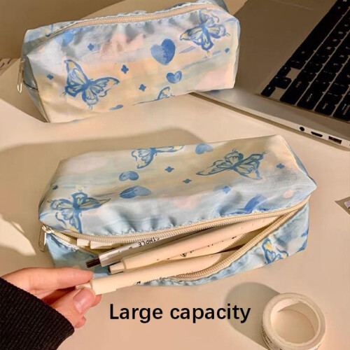 Large Capacity Pencil Case Set with Elegant Butterfly Pattern Zipper Pouch, 2 Pack Travel Organizer 2