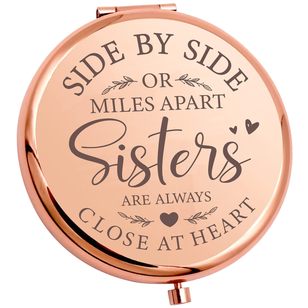 Gold Compact Mirror Rose Dual Design Laser Engraved Travel Makeup Gift For Sister