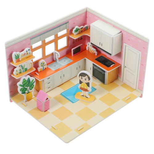 4Pièces Cuisine Puzzle 3D Papier DIY Enfants