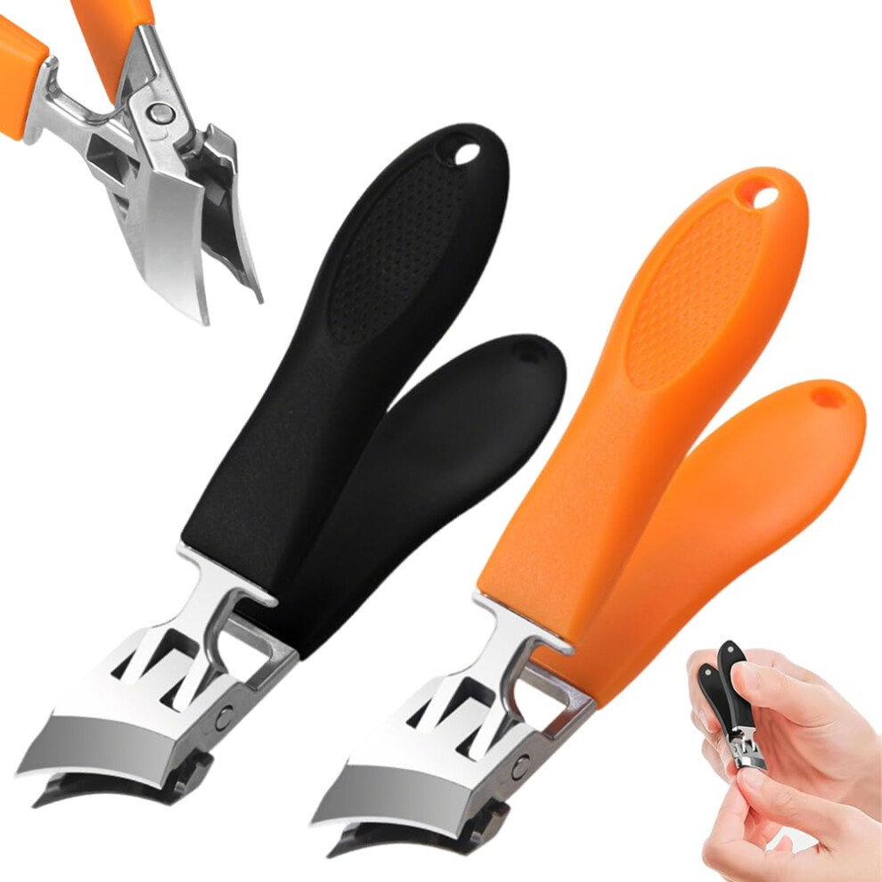 Toenail Clippers for Thick Nails with Wide Jaw Opening, AntiSplash Design, Black and Orange
