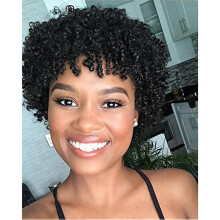 (As show, One size) Fashion short hair curls fashion wig black small volume stretch mesh female headset,2024 Ping