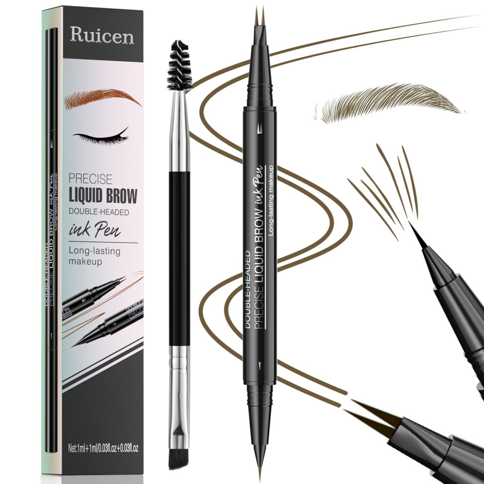 Brown Waterproof Microblading Eyebrow Pencil Dualended With Brush Natural Hairlike Strokes 02
