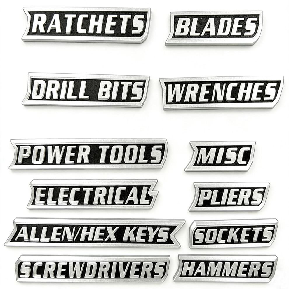 Magnetic Toolbox Labels Set 12 Pack 3D Printed Silver Tags For Fast Tool Identification And Organization 9113335848801