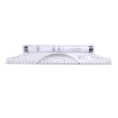 30cm Plastic Rolling Ruler with Protractor, Arc & Parallel Line Guide