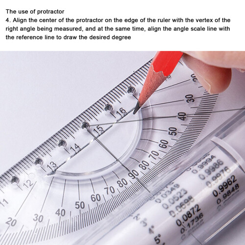 30cm Plastic Rolling Ruler with Built-In Protractor and Arc Drawer 2
