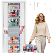 Hanging Yarn Storage Organizer with Clear Compartments, Large Knitting and Crochet Bag with Adjustable Hooks