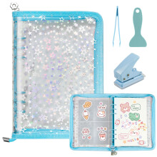 Sticker Storage Organizer A5 Binder with Sleeves Zippered Album Multi‑Pocket Reusable Blue