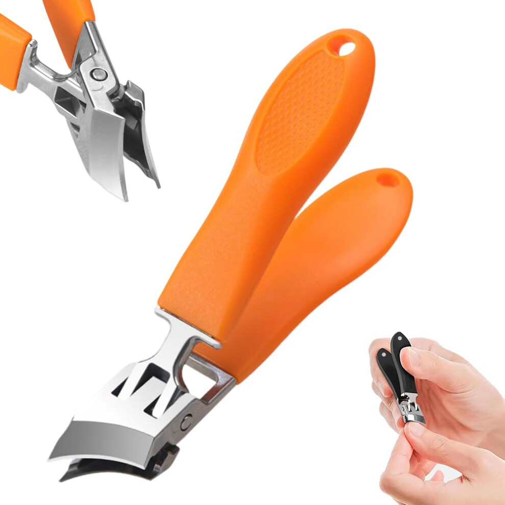 Orange Wide Jaw Toenail Clippers For Thick Nails With Antisplash Catcher And Slanted Blades,