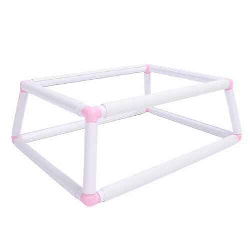Double Layer Embroidery Hoop Stand with Secure Clamp Holder, Durable Plastic Cross Stitch Frame for Sewing Projects (Pink)