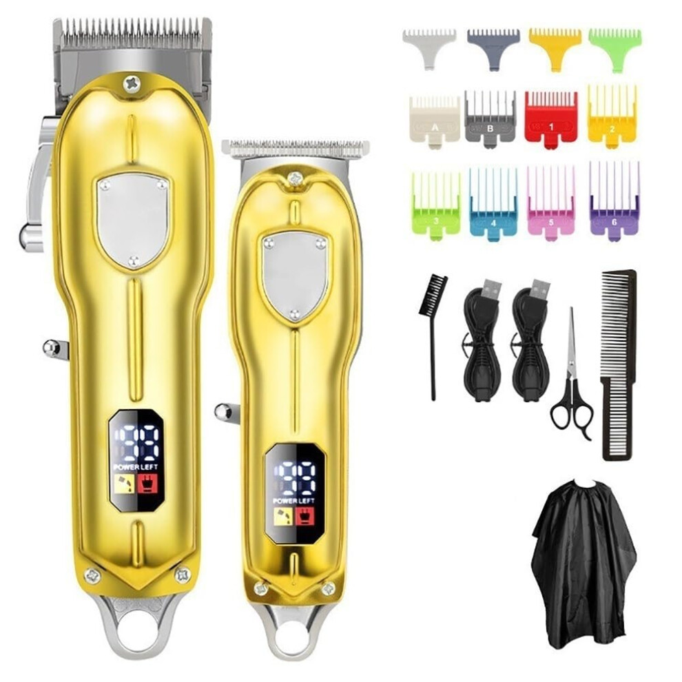 Gold Men's Hair Clippers Cordless Hair Trimmer With Speed Motor Usb Rechargeable 2Pcs