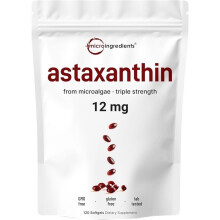 Micro Ingredients Astaxanthin 12mg, 120 softgels | 4 monthly Supply, Natural Tanning, Fresh Microalgae Source, Easy to Swallow