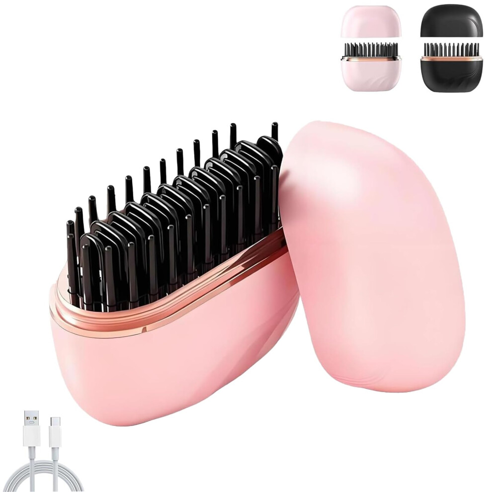 Pink Cordless Hair Straightener Comb 2In1 Mini Flat Iron With 3 Heat Settings For Travel