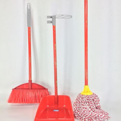 Broom Handle Replacement Set with Dustpan End Cap, Ergonomic Grip, Universal Home Cleaning Kit 2
