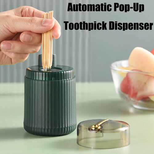 Automatic Toothpick Dispenser with OneHand Push Operation, Airtight Lid, Compact White Holder 1