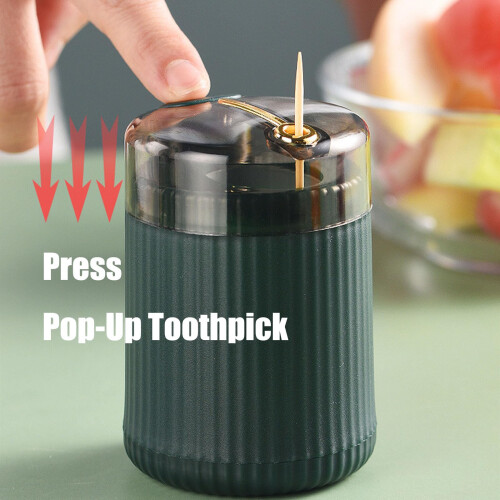 Automatic Toothpick Dispenser with OneHand Push Operation, Airtight Lid, Compact White Holder 2