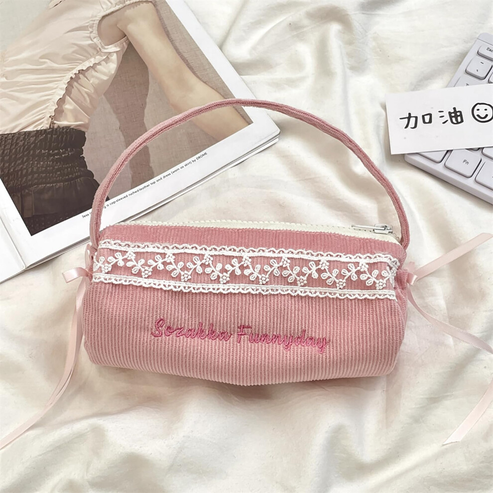 Large Capacity Pink Pencil Case and Makeup Bag for Students, Multifunctional Handcarry Organizer Pouch