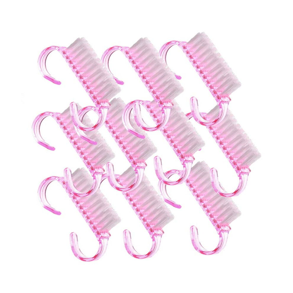 Pink 10Pcs Nail Brush Set For Manicure Pedicure, Soft Bristles Dust Cleaner, Ergonomic Grip