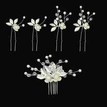 Bridal Pearl Hair Pins Set with Vintage Flower Clips, Silver Wedding Hair Accessories for Bridesmaids