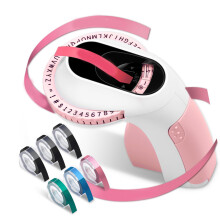3D Embossing Label Maker Handheld Pink Labeling Device for DIY Home and Office