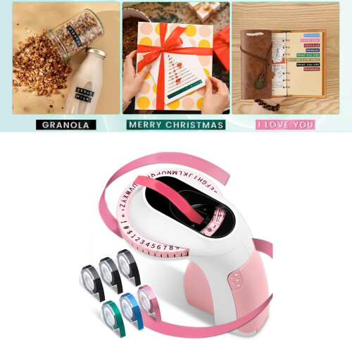 3D Embossing Label Maker Handheld Pink Labeling Device for DIY Home and Office 1