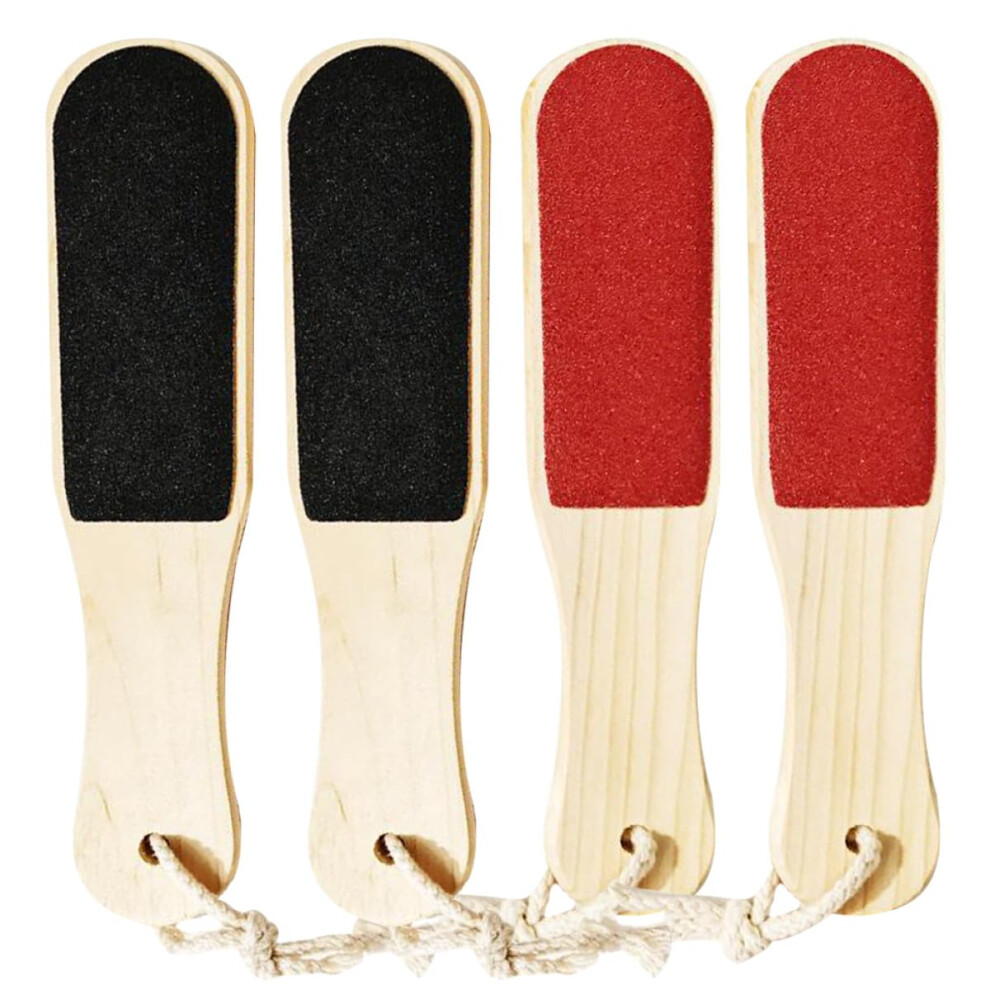 4pcs DoubleSided Wood Handle Foot File Callus Remover Pedicure Tool with Ergonomic Thumb Rest