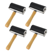 4pcs Small Printmaking Roller Set, Durable Rubber Ink Rollers with Wood Handle for Crafts and Painting