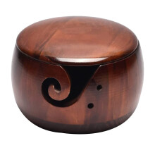 Handmade Dark Wood Yarn Bowl with Lid for Knitting and Crochet, Tangle Yarn Holder
