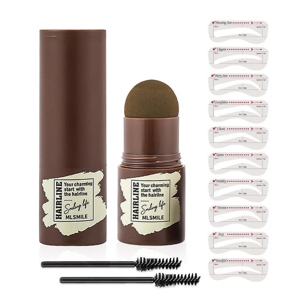 Light/Brown Eyebrow Stamp And Hairline Powder 2 In 1 Kit With Smudge Proof Formula And Stencils