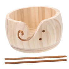 Wooden Yarn Bowl for Knitting and Crochet with Smooth Hole and Organized Tool Storage