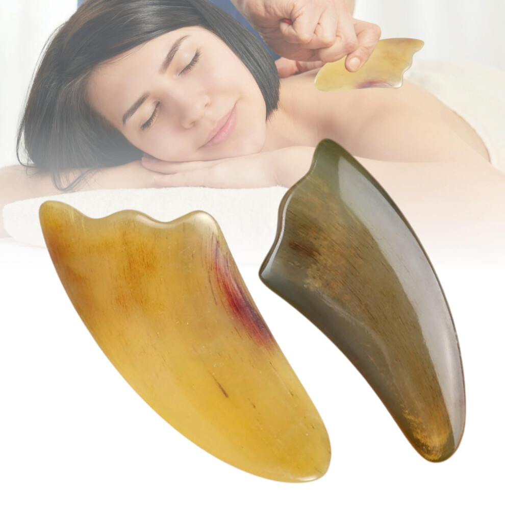 Gua Sha Massage Tool Natural Ox Horn for Face and Body Jawline Sculpting Puffiness Relief 2PC