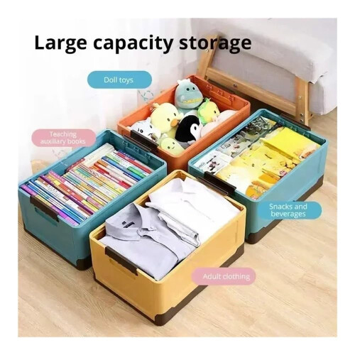 Foldable Plastic Storage Box with Lid Dustproof Large Capacity Organizer for Home and Classroom Blue 2