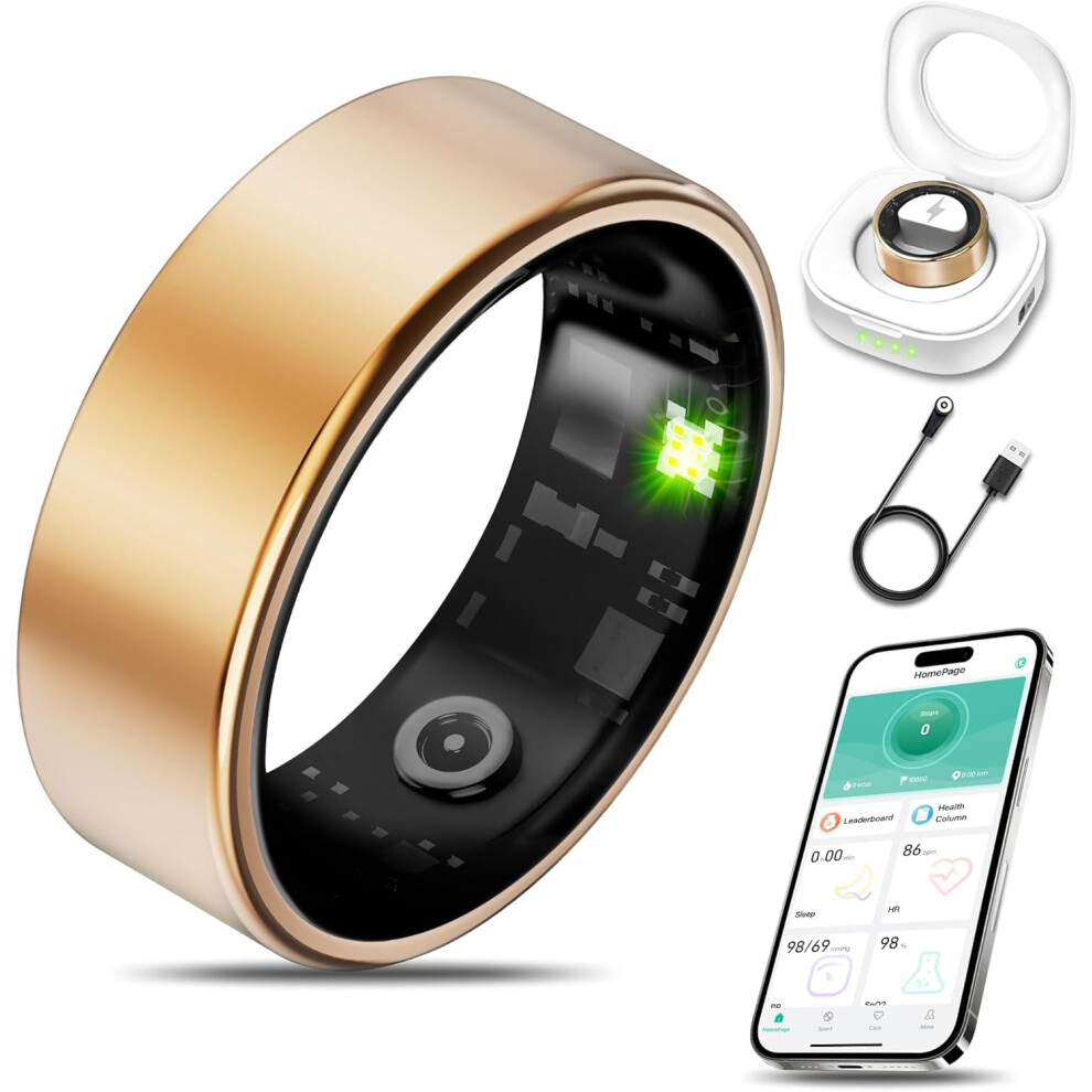 Smart Health Ring With Sleep And Activity Tracking, Heart Rate Monitor, Size 10 Yellow 9169991809649