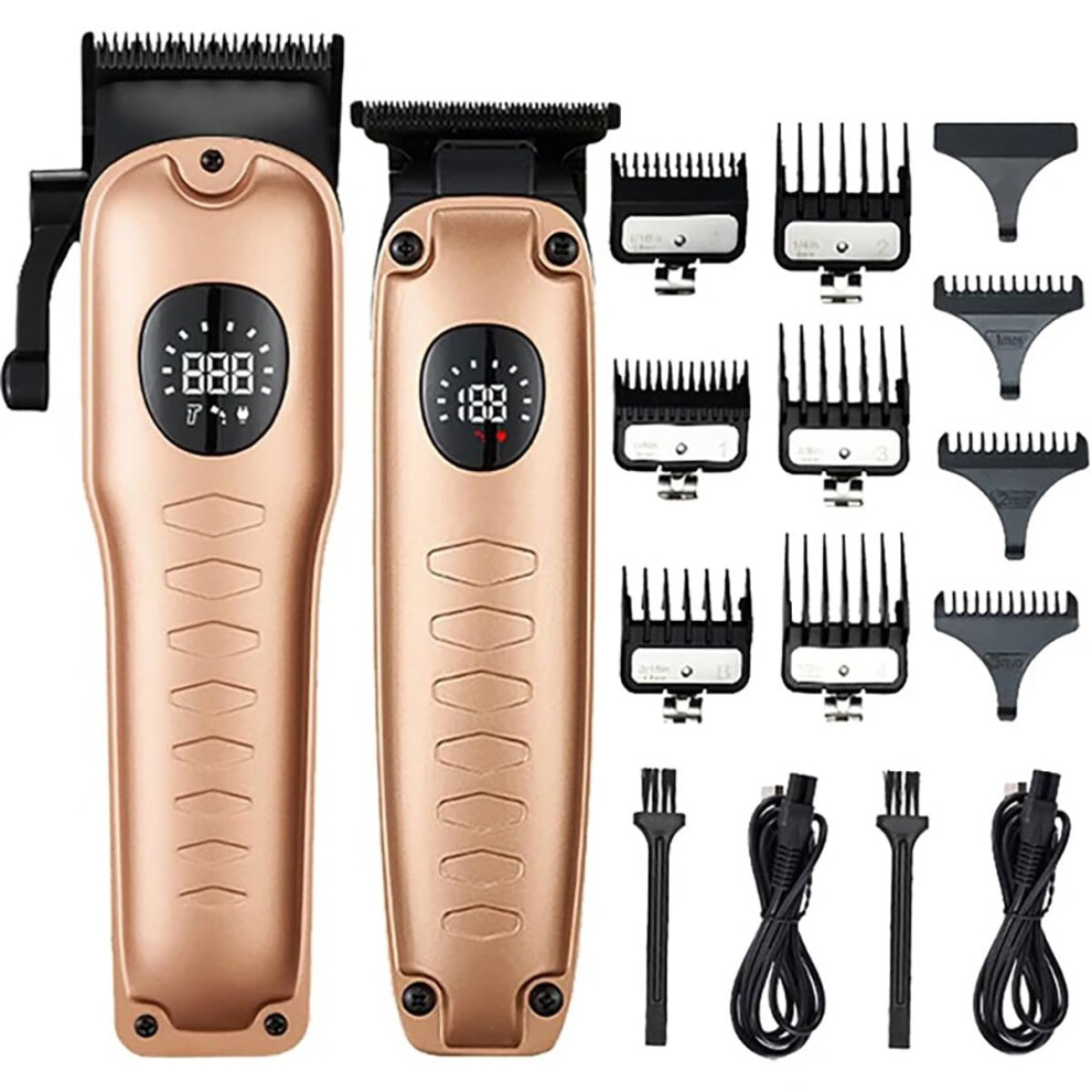 Hair Clippers for Men 2PCS Professional Cordless Trimmer with LCD Display USB Fast Charging Gold