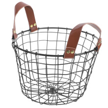 Firewood Holder Round Wire Basket with Handle, Heavy Duty Metal Log Carrier for Fireplace and Camping