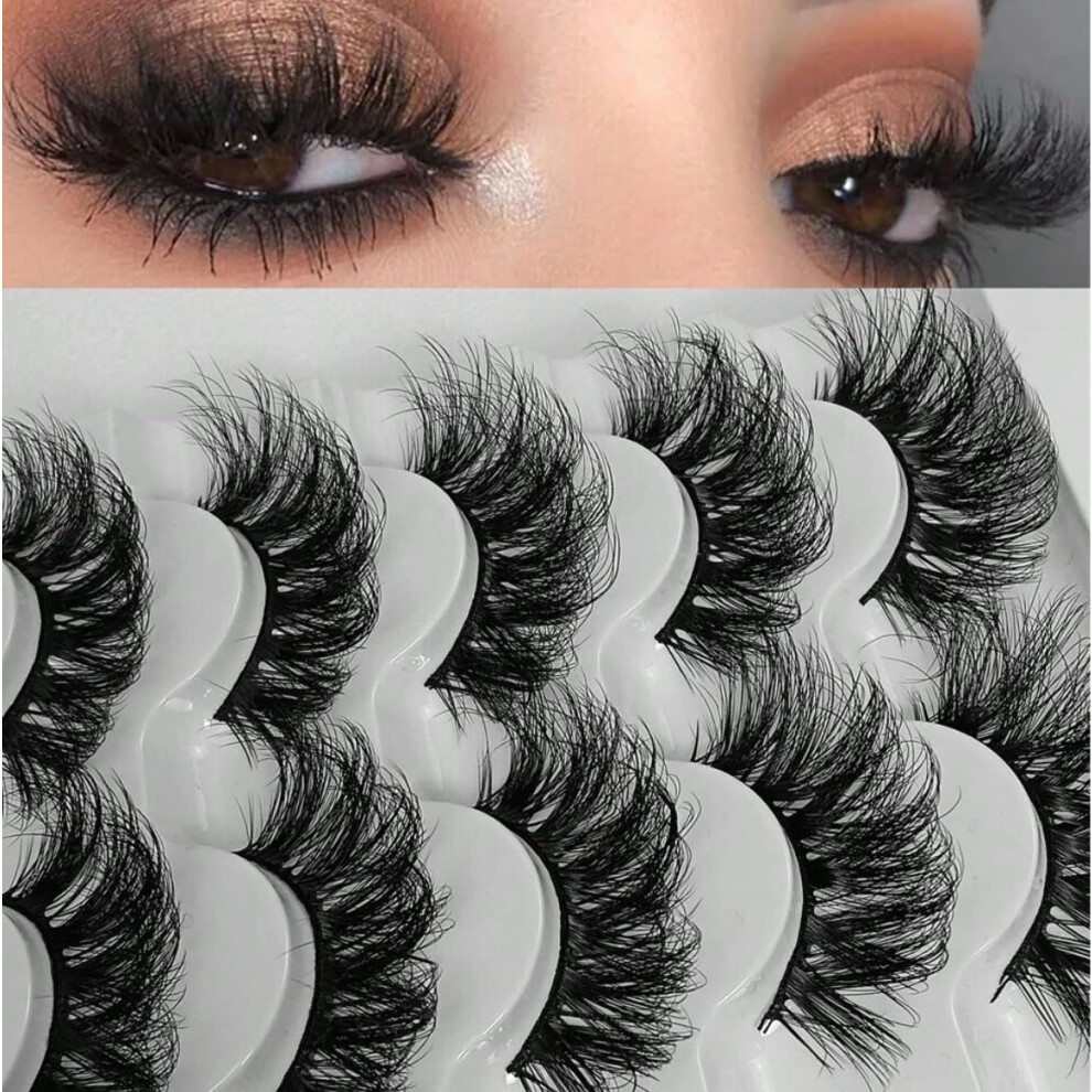 Black Dramatic 3D Mink False Eyelashes 5 Pairs Long Fluffy Volume 8D Layered Reusable