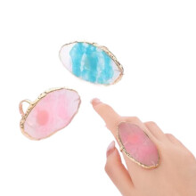 2 Pack Resin Stone Nail Art Palettes with Adjustable Ring and Marble Mixing Tray for Gel and Glue (Pink, Blue)