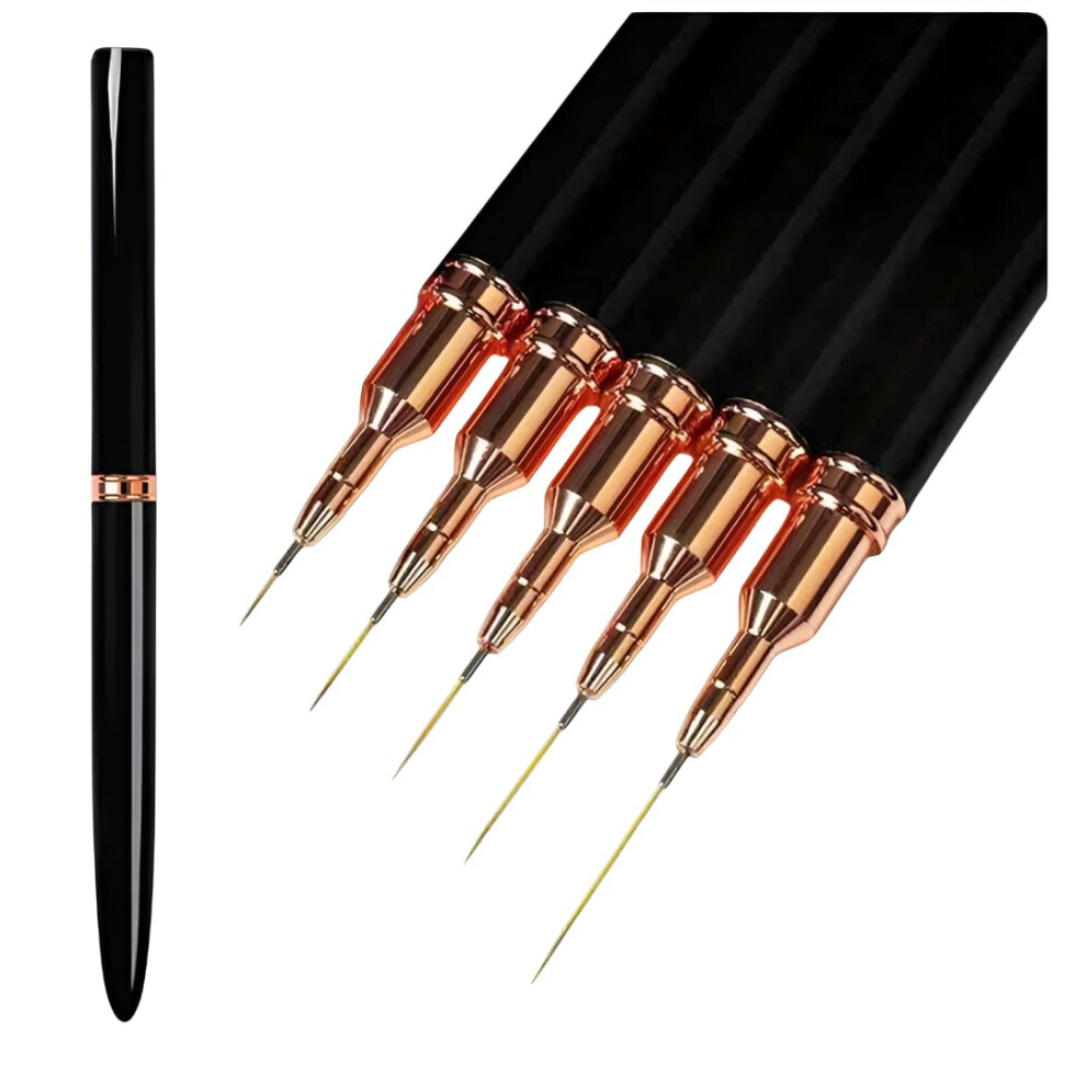 Black 5Pcs Fine Tip Nail Art Brushes Set With Ultrafine Precision Tips For Gel Polish Detailing,