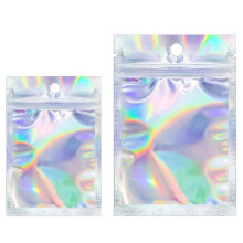 Resealable Mylar Bags 100pcs Smell Proof Clear Front Holographic Leakproof Pouches 2 Sizes