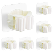 Wall Mounted Broom Mop Holder 6PCS Self Adhesive Anti Slip Organizer Rack for Kitchen and Garage