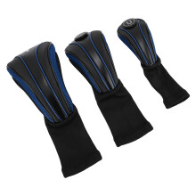 3 Stück Lange Hals PU Club Head Covers für Holz-Driver, Schwarz Blau