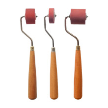 3 Pieces Rubber Brayer Roller Kit with Wood Handle for Printmaking, Vinyl Application and Craft Use