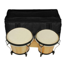 Wooden Bongo Drums Set with Bag, Dual Sizes, Durable Wood for Warm Tones, Professional and Student