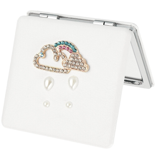 Compact Mirror with 1x 2x Magnification, Travel Pocket Makeup Mirror with Pearl and Cloud Charm
