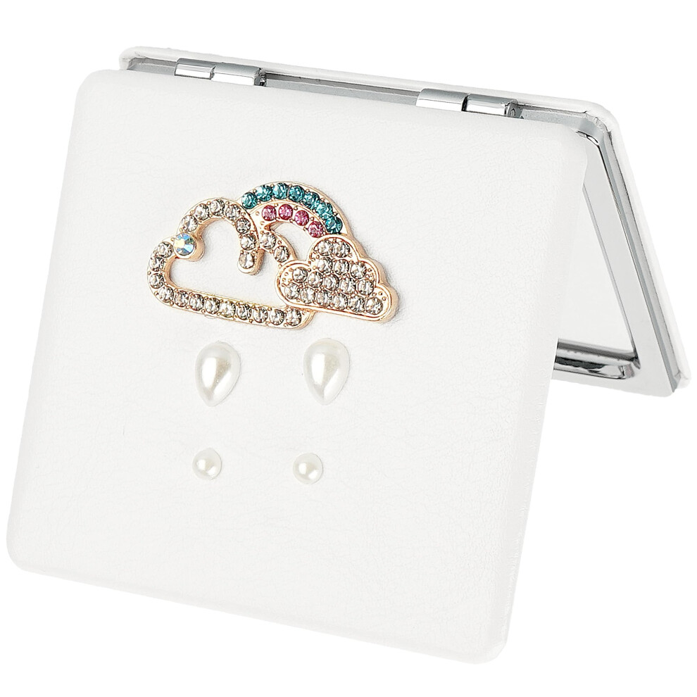 Compact Mirror with 1x 2x Magnification, Travel Pocket Makeup Mirror with Pearl and Cloud Charm