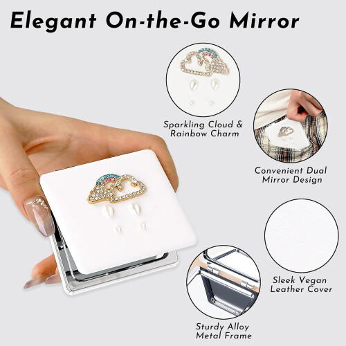 Compact Mirror with 1x 2x Magnification, Travel Pocket Makeup Mirror with Pearl and Cloud Charm 2