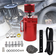 Universal Aluminum Oil Catch Can with Breather Filter, 300ML Red Oil Separator for Car Engine