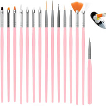 15 PCS Pink Nail Art Brush Set and Dotting Tools Kit for DIY and Salon Nail Design