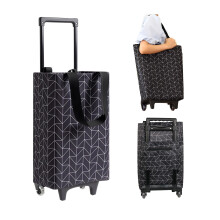 Foldable Shopping Cart with Wheels Waterproof Oxford Tote StairClimbing 16L Grocery Bag Black